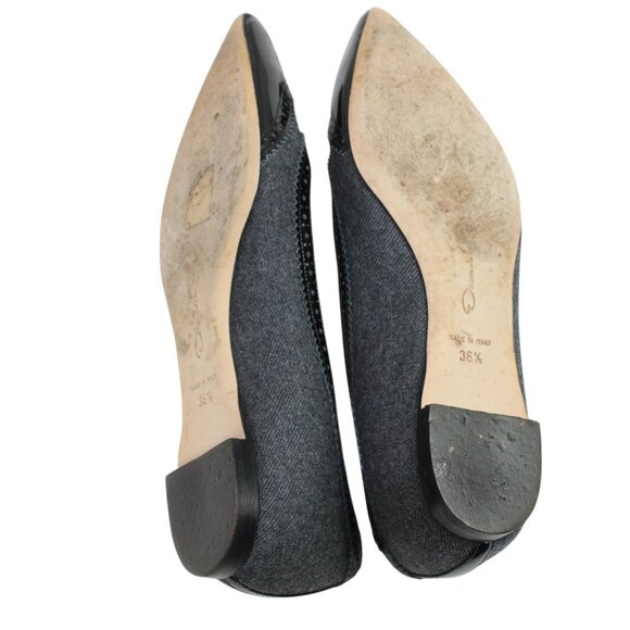 Oscar De La Renta Charcoal Tweed Black Patent Leather Detail Ballet Flats - Picture 7 of 9